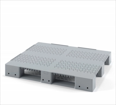 Стеллажный перфорированный пластиковый поддон на трех полозьях 1200х1000 без бортика 