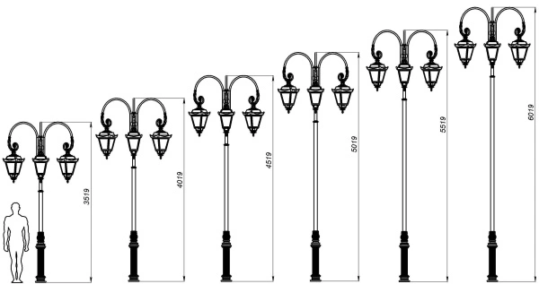 Фонарный столб Ретро-3 со светильниками 5,019 м