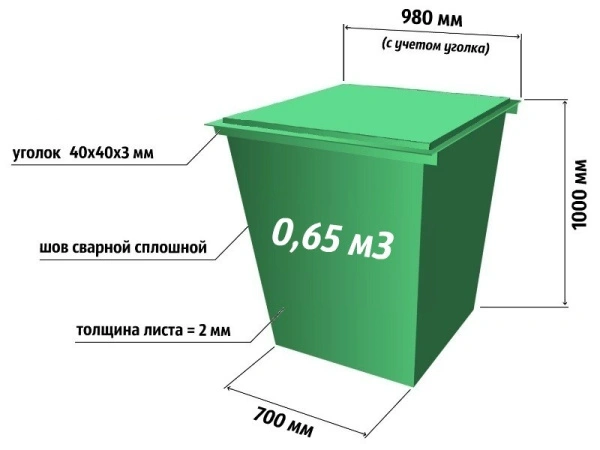 контейнер 0,65 м³ для тбо гост (с крышкой) артикул 